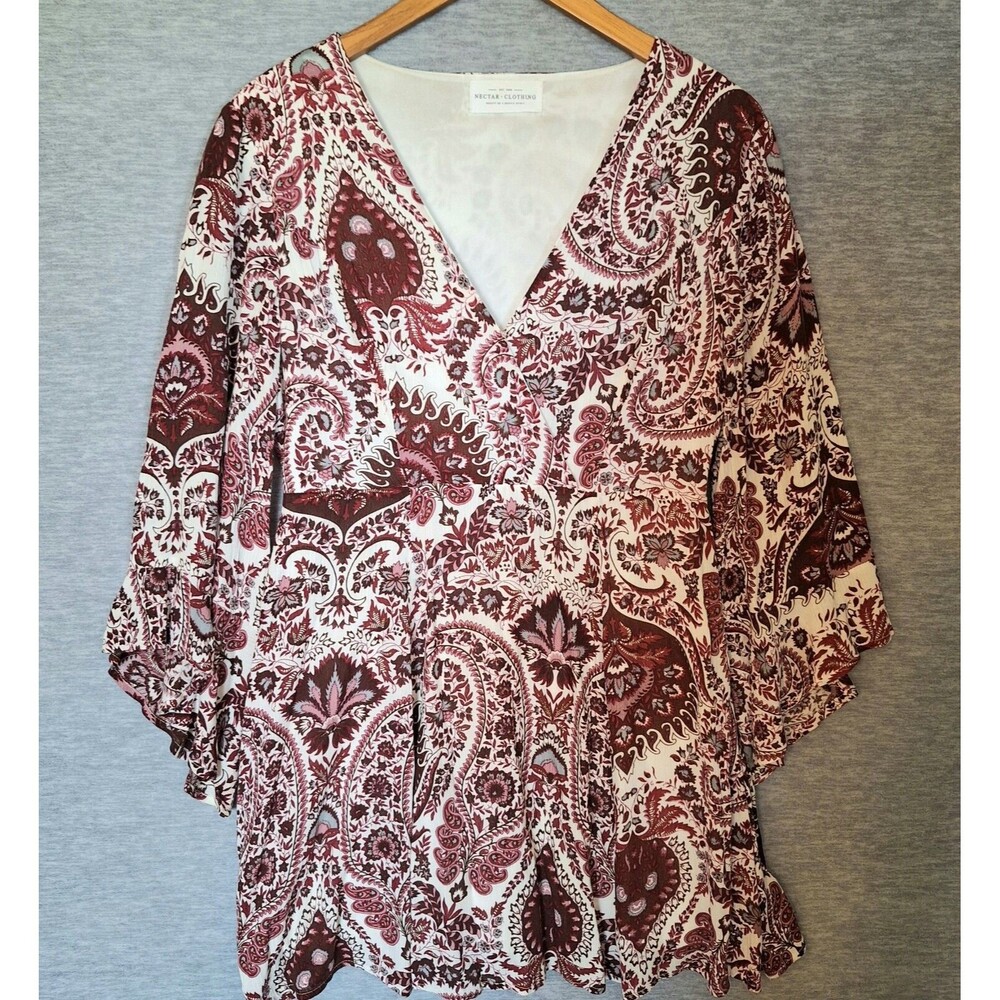 Nectar Clothing Paisley Print A Line Dress Womens Medium Boho Chic Bell Sleeves